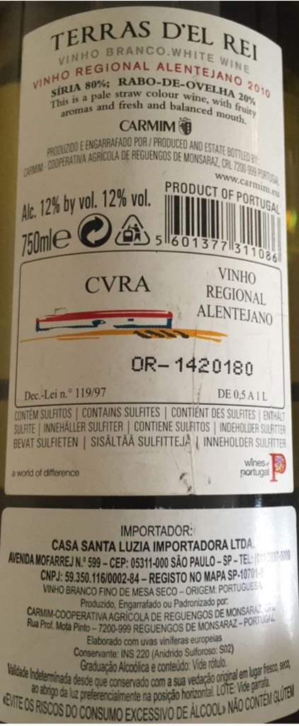 Terras D’el Rei - Carmim (750 mL) alcohol collectible [Barcode 5601377311086] - Main Image 2