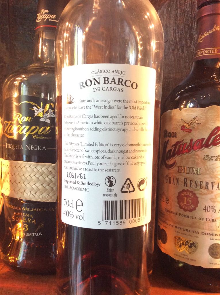Ron Barco De Cargas 20 Years Old - Ron Barco De Cargas (700 mL) alcohol collectible [Barcode 5711589000576] - Main Image 2