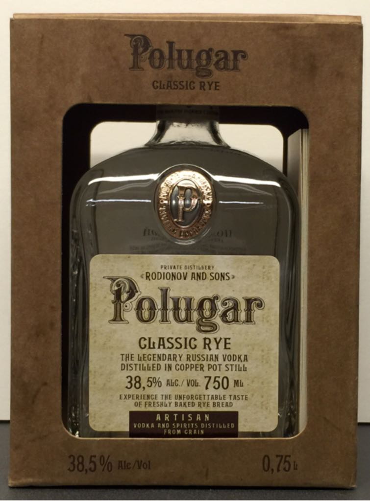 Polugar Classic Rye - Rodionov & Sons (750mL) alcohol collectible [Barcode 5902596199487] - Main Image 1