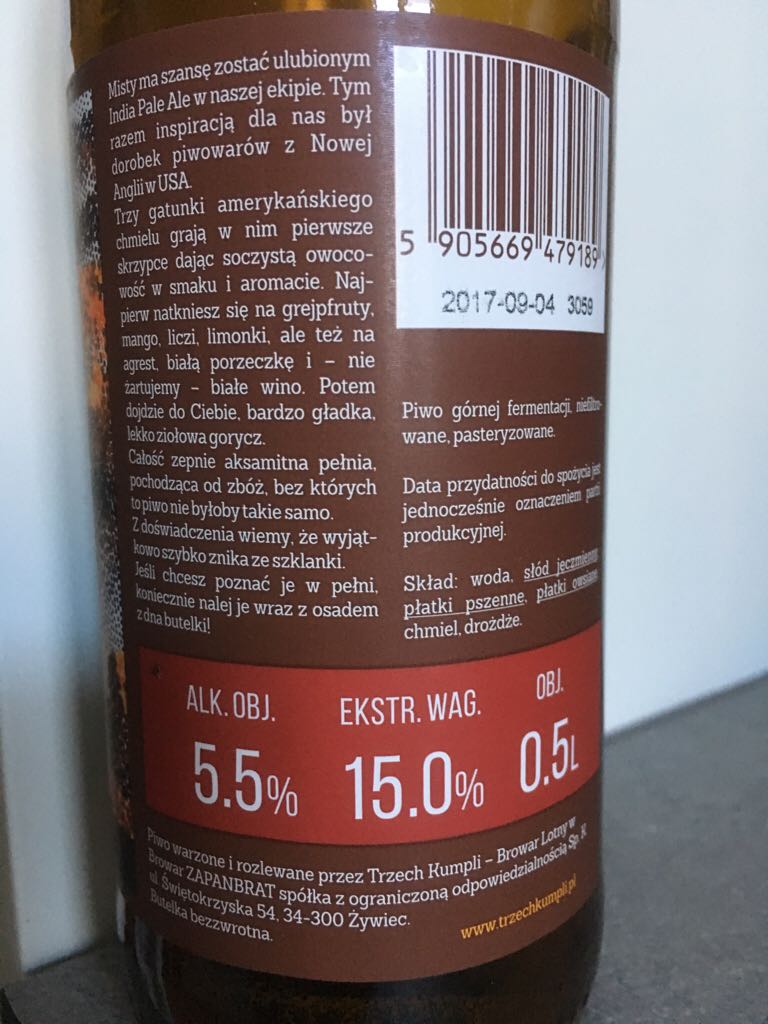 Misty - Trzech Kumpli. Browar Lotny alcohol collectible [Barcode 5905669479189] - Main Image 2