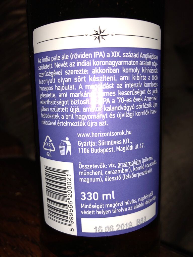 Horizont IPA - Sörműves KFT (330 mL) alcohol collectible [Barcode 5999566200021] - Main Image 2