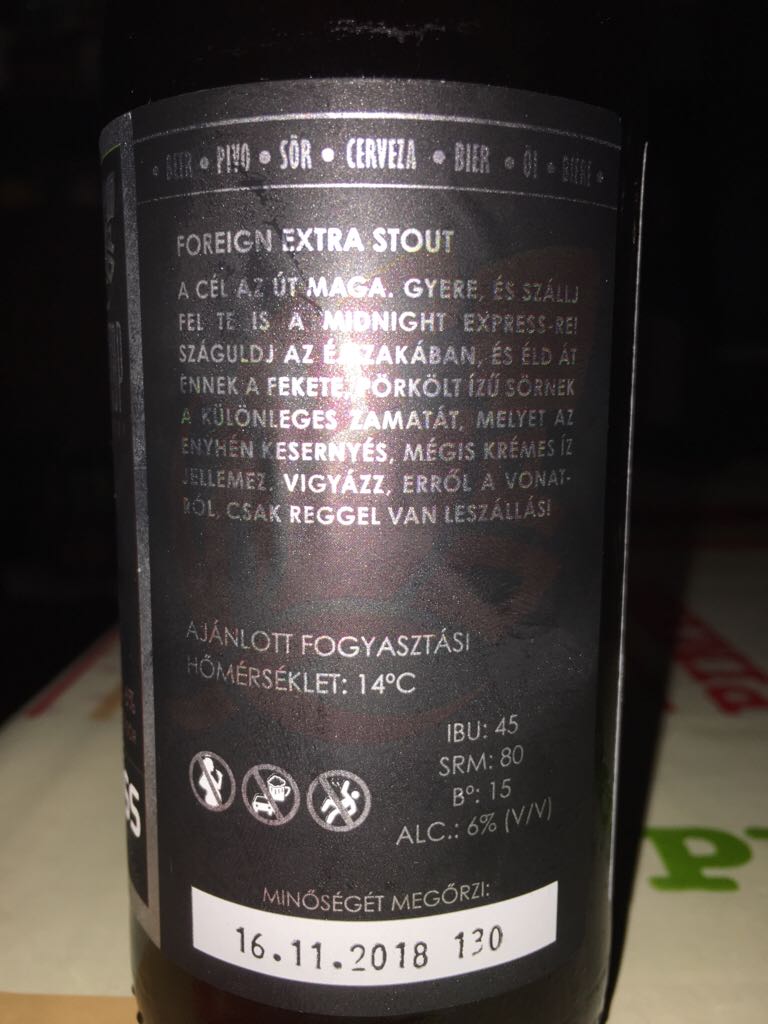 Midnight Express Foreign Extra Stout - Hoptop Sörfőző KFT (330 mL) alcohol collectible [Barcode 5999887511042] - Main Image 2