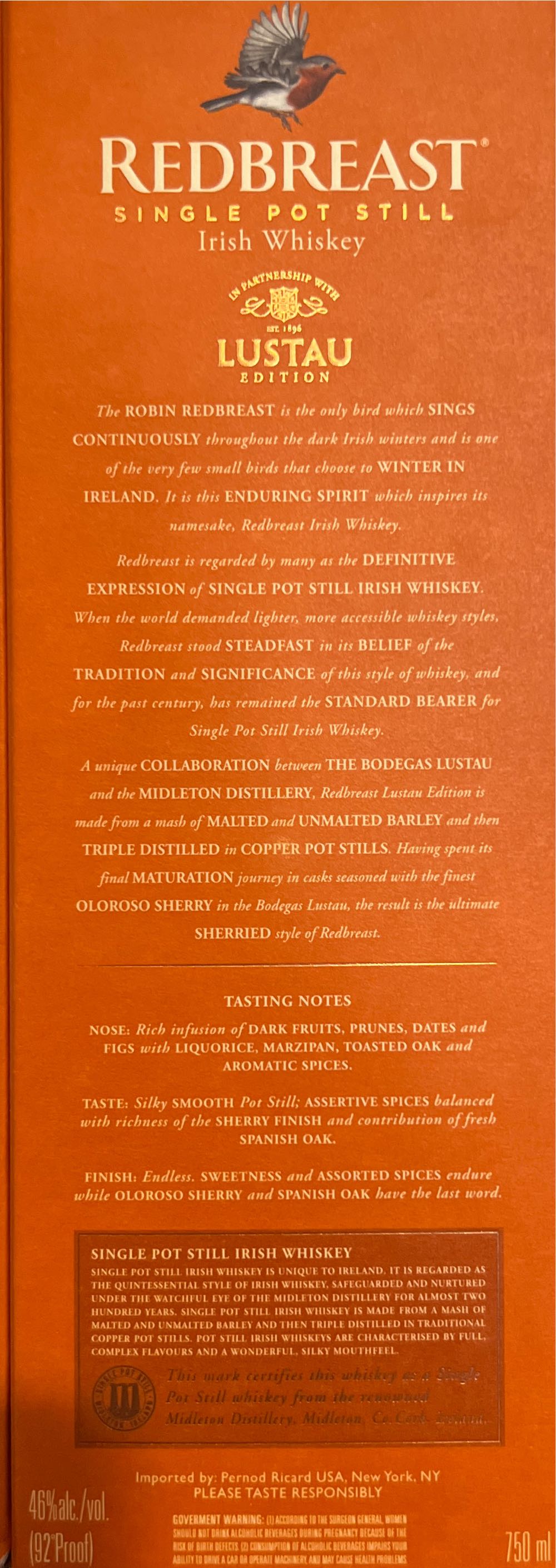 Redbreast Lustau Edition - Irish Distillers (750 mL) alcohol collectible [Barcode 080432110751] - Main Image 3