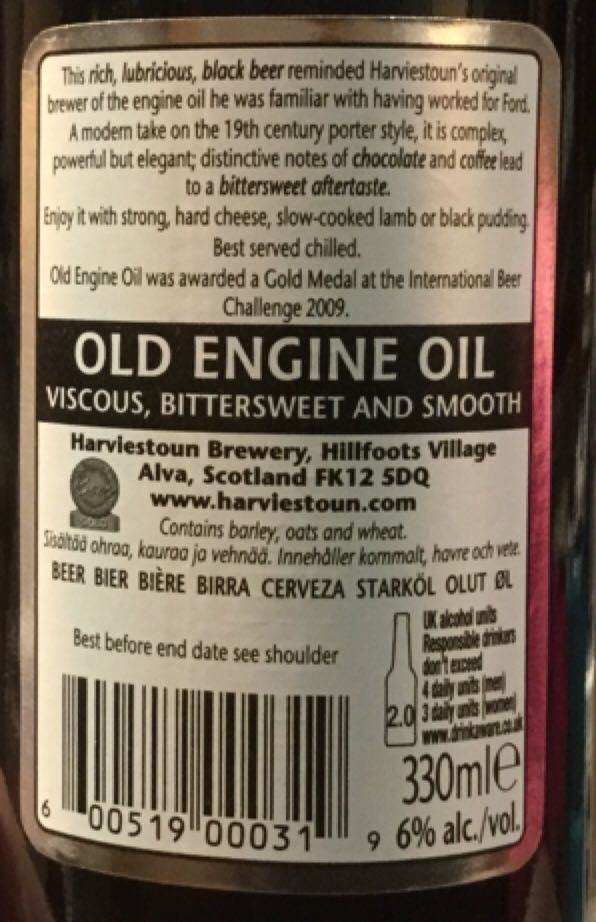 Old Engine Oil - Harviestoun (330 mL) alcohol collectible [Barcode 600519000319] - Main Image 2