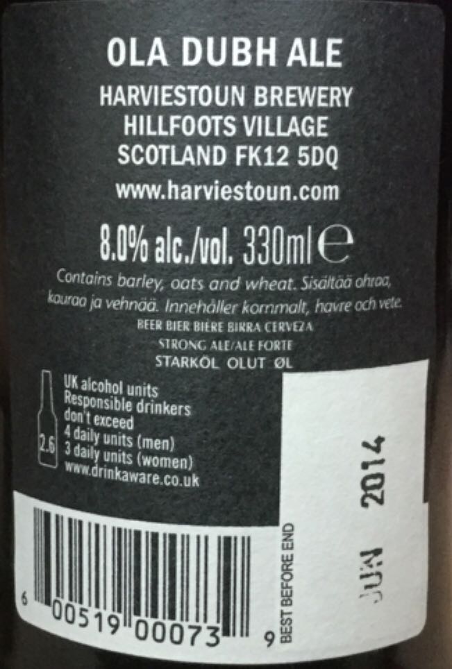 Ola Dubh - Harviestoun (330 mL) alcohol collectible [Barcode 600519000739] - Main Image 2