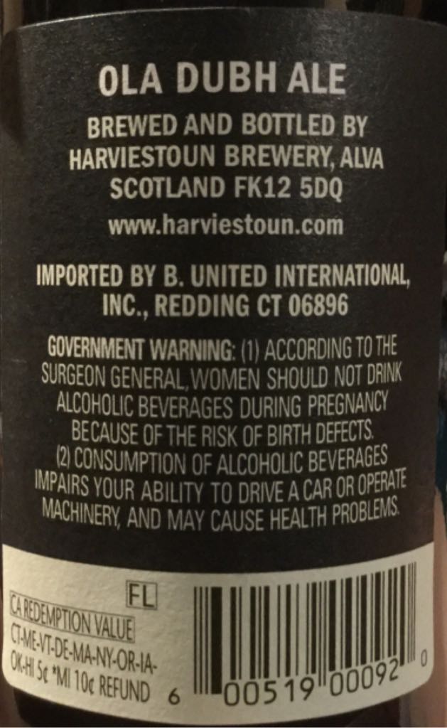 Ola Dubh - Harviestoun (330 mL) alcohol collectible [Barcode 600519000920] - Main Image 2
