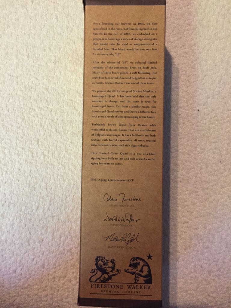 Stickee Mokee  - Firestone Walker Brewing Co (650 mL) alcohol collectible [Barcode 602755001570] - Main Image 2