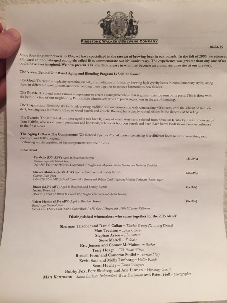 Firestone 19th Anniversary Ale - Firestone Walker Brewery (22 fl. oz.) alcohol collectible [Barcode 602755001686] - Main Image 2