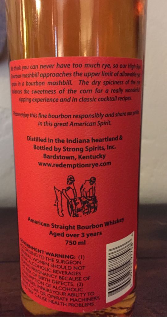 Redemption High - Rye Bourbon - Bardstown Barrel Selections (750 mL) alcohol collectible [Barcode 609722977586] - Main Image 2