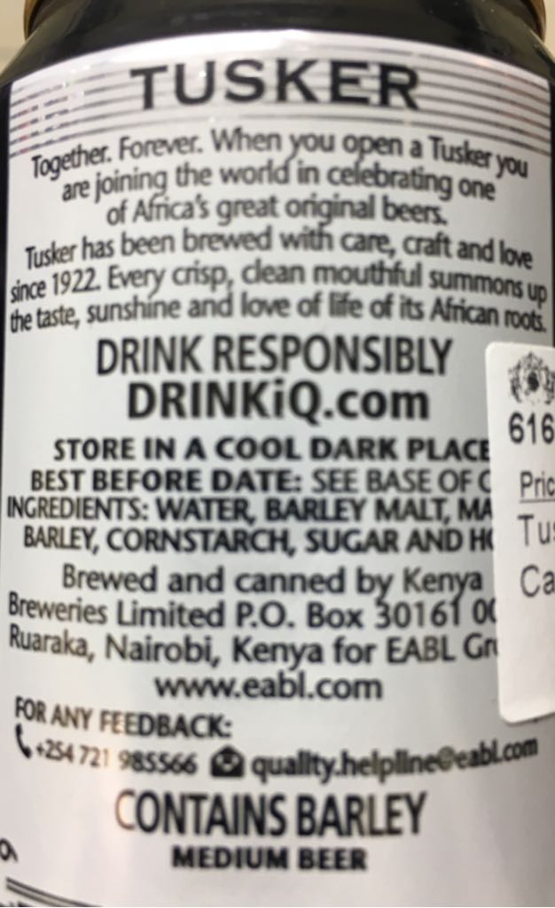 Tidier Finest Quality Lager - Kenya Breweries Limited (12 fl. oz.) alcohol collectible [Barcode 6161101601450] - Main Image 2