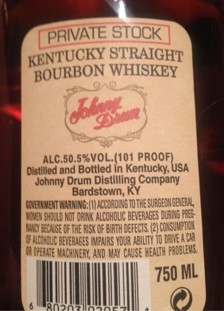 Johnny Drum Private Stock - Johnny Drum Distilling Co (750 mL) alcohol collectible [Barcode 620203080571] - Main Image 2
