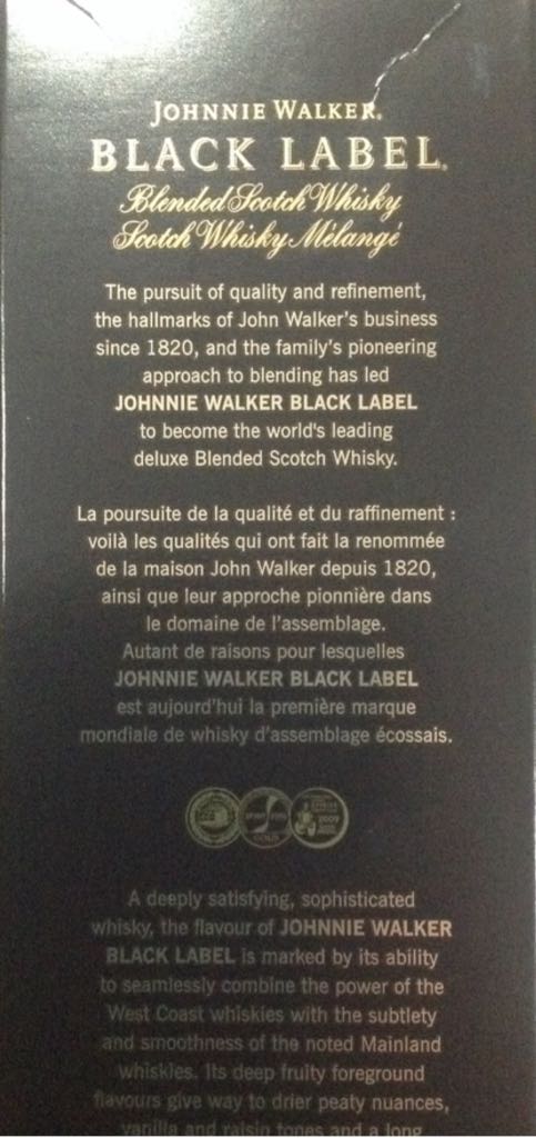 Johnnie Walker Black Label 12 Year - Johnnie Walker & Sons (750 mL) alcohol collectible [Barcode 622153629046] - Main Image 2