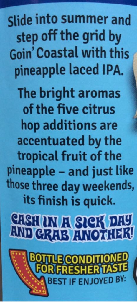 Goin’ Coastal IPA  - Sweetwater Brewing Co (12 fl. oz.) alcohol collectible [Barcode 631234600010] - Main Image 2