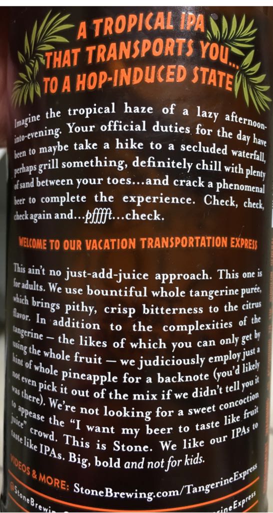 Tangerine Express IPA - Stone Brewing (22 fl. oz.) alcohol collectible [Barcode 636251741524] - Main Image 2