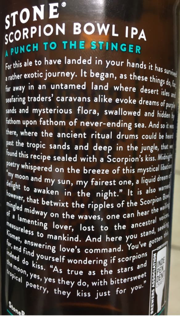 Scorpion Bowl IPA  - Stone Brewing Co (22 fl. oz.) alcohol collectible [Barcode 636251741708] - Main Image 2