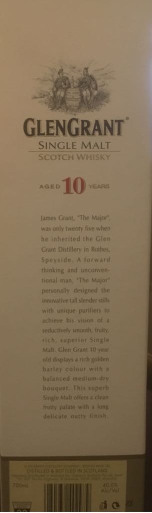Glen grant Single malt whisky 10 years old - Glen grant distillery (700 mL) alcohol collectible [Barcode 080432402979] - Main Image 2
