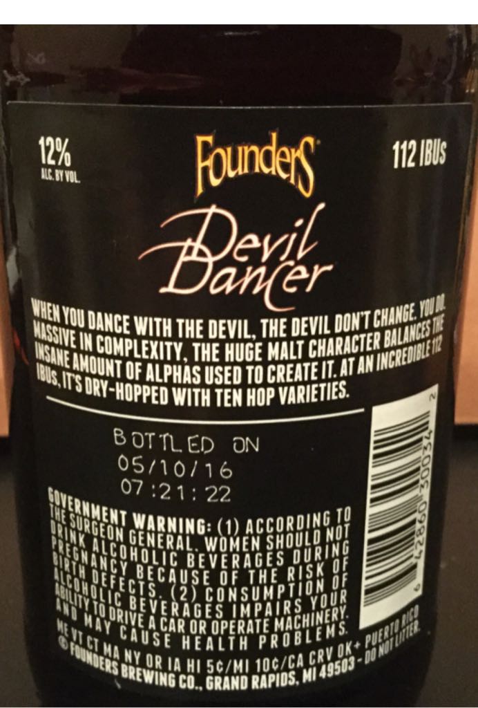 Devil Dancer - Founders Brewing Company (11.2 fl. oz.) alcohol collectible [Barcode 642860300342] - Main Image 2