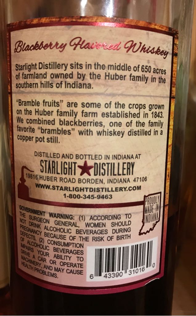 Starlight Blackberry Whiskey - Starlight Distillery (750 mL) alcohol collectible [Barcode 643390310160] - Main Image 2