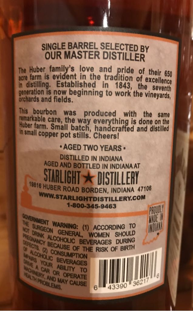 Indiana Straight Bourbon Whiskey  - Starlight Distillery (750 mL) alcohol collectible [Barcode 643390362176] - Main Image 2