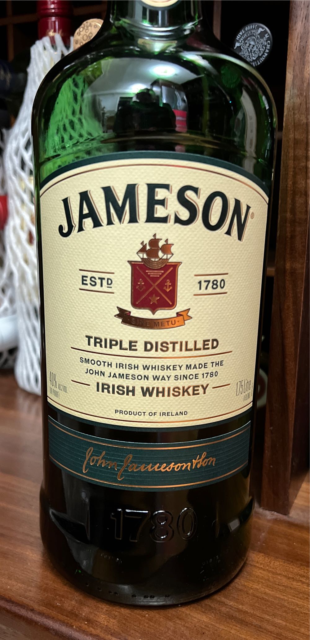 Jameson Irish Whiskey Green Bottle Brown Label - Jameson (1.75 mL) alcohol collectible [Barcode 080432500187] - Main Image 2