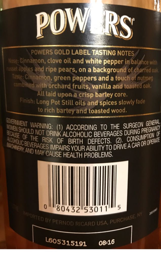 Powers Irish Whiskey Imp GIOVINETTI INTERCONTINENTAL - Midleton Distillery (1L) alcohol collectible [Barcode 080432530115] - Main Image 2