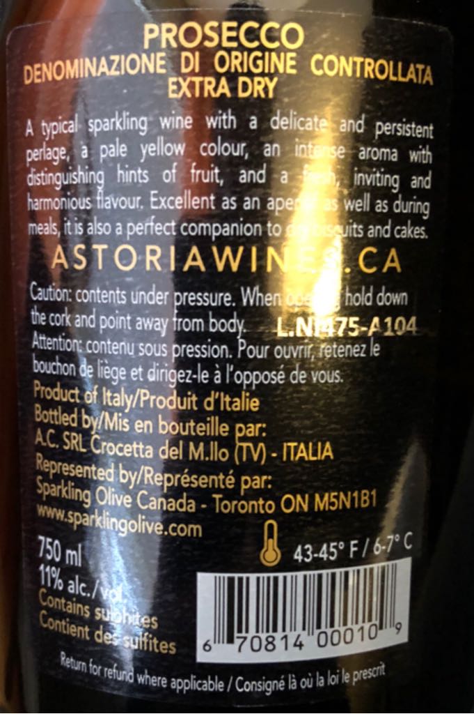 Astoria Prosecco Doc - Astoria (750 mL) alcohol collectible [Barcode 670814000109] - Main Image 2
