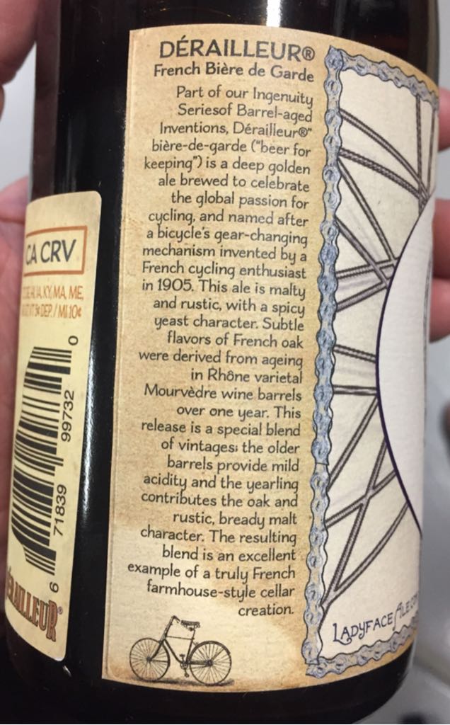 Dérailleur - Ladyface Ale Co (500 mL) alcohol collectible [Barcode 671839997320] - Main Image 2
