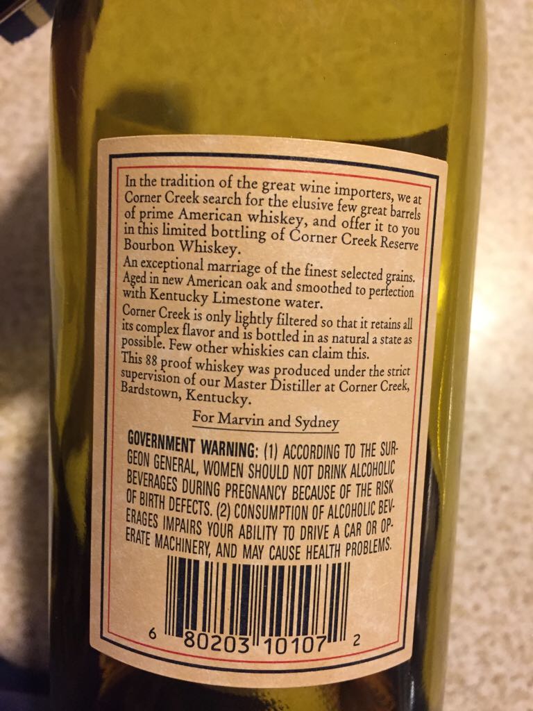 Corner Creek Reserve Bourbon - Corner Creek (750 mL) alcohol collectible [Barcode 680203101072] - Main Image 2