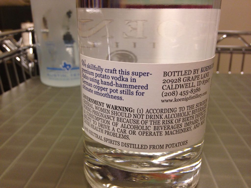 Koenig Potato Vodka - Koenig Distillery (750mL) alcohol collectible [Barcode 681622067505] - Main Image 2