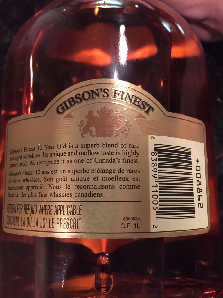 Gibson’s Finest Canadian Whisky  - William Grant & Sons (1000 mL) alcohol collectible [Barcode 683899110052] - Main Image 2