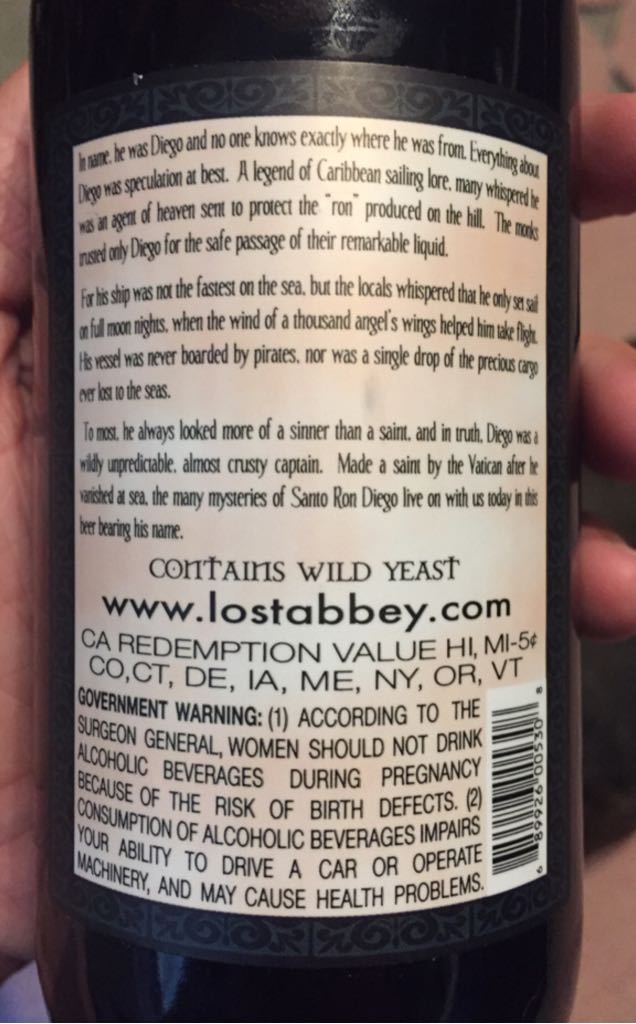 Santo Ron Diego  - The Lost Abbey (12.7 fl. oz.) alcohol collectible [Barcode 689926005308] - Main Image 2