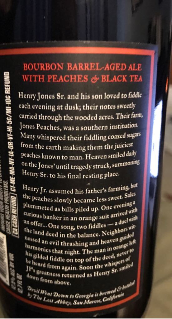 Devil Went Down To Georgia - The Lost Abbey (12.7 fl. oz.) alcohol collectible [Barcode 689926006114] - Main Image 2