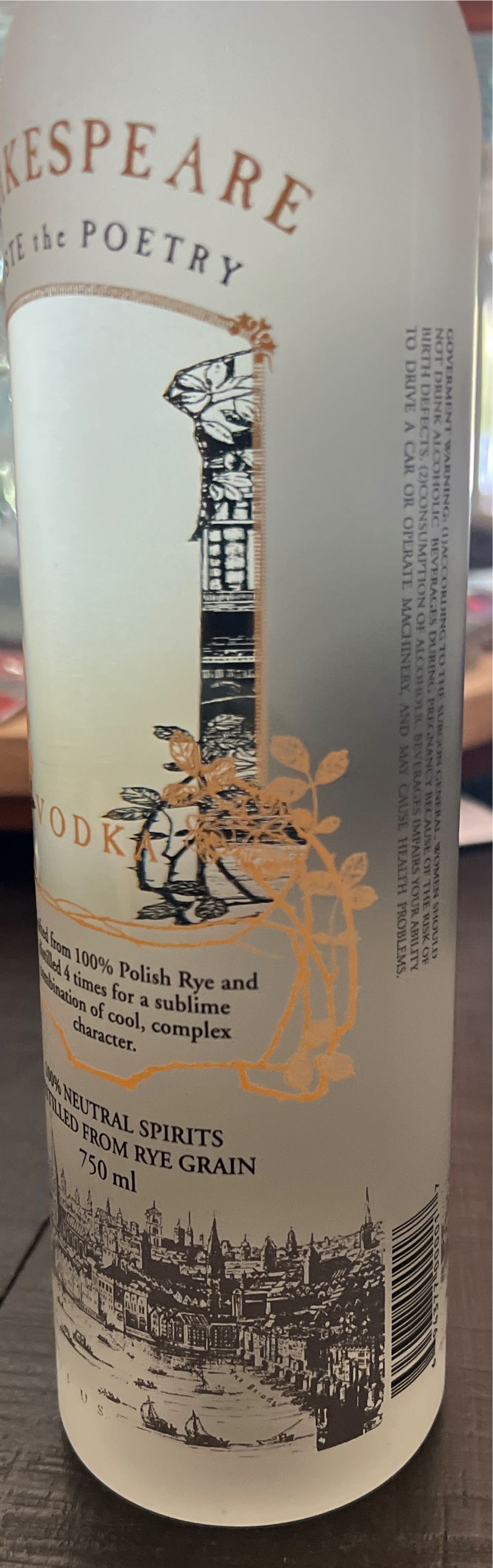 Shakespeare Taste The Poetry Vodka - Polmos Lodz (750 mL) alcohol collectible [Barcode 694377000017] - Main Image 3