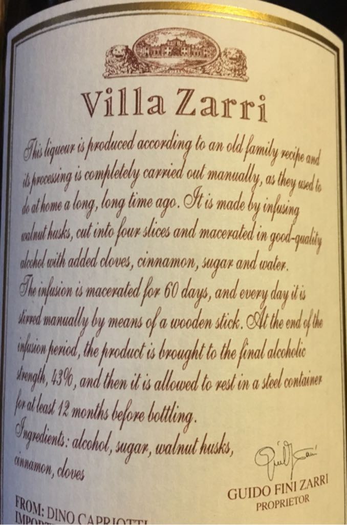 Nocino  - Villa Zarri (750 mL) alcohol collectible [Barcode 695162026526] - Main Image 2