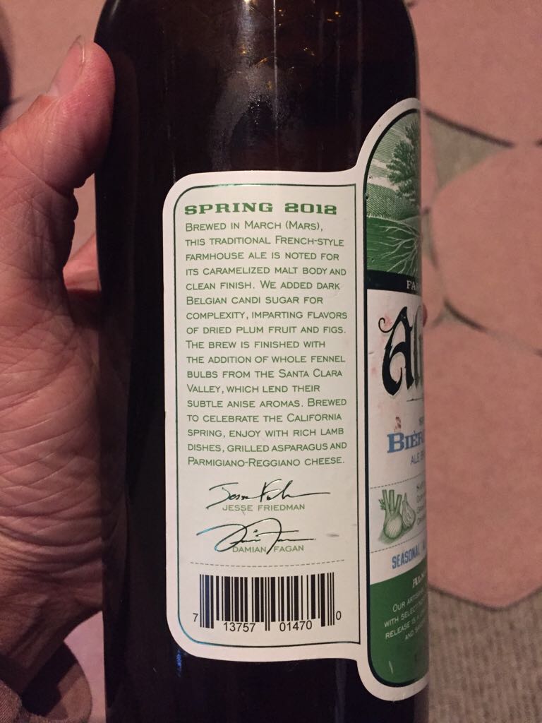 Spring 2012 - Almanac Beer Co. (750 mL) alcohol collectible [Barcode 713757014700] - Main Image 2