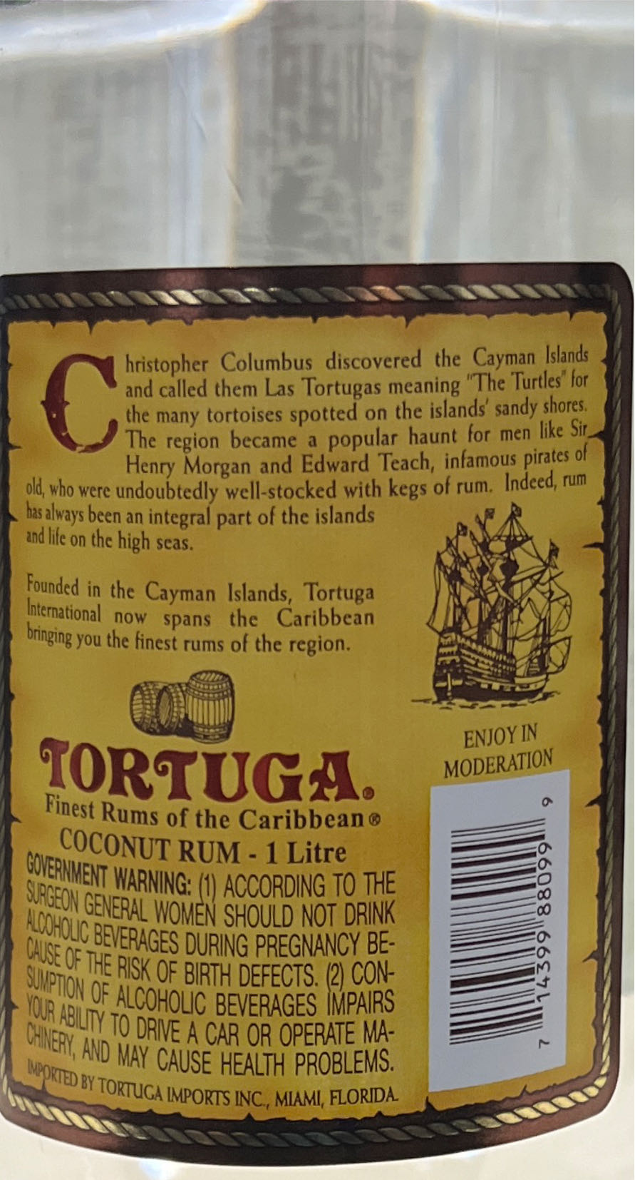 Tortuga Coconut Caribbean Rum - West Indes Rum (1L) alcohol collectible [Barcode 714399880999] - Main Image 2