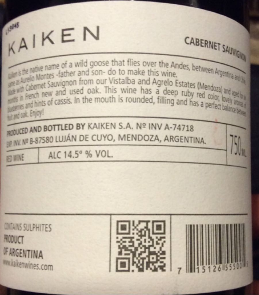Kaiken Reserva - Kaiken S.A (750 mL) alcohol collectible [Barcode 715126555005] - Main Image 2