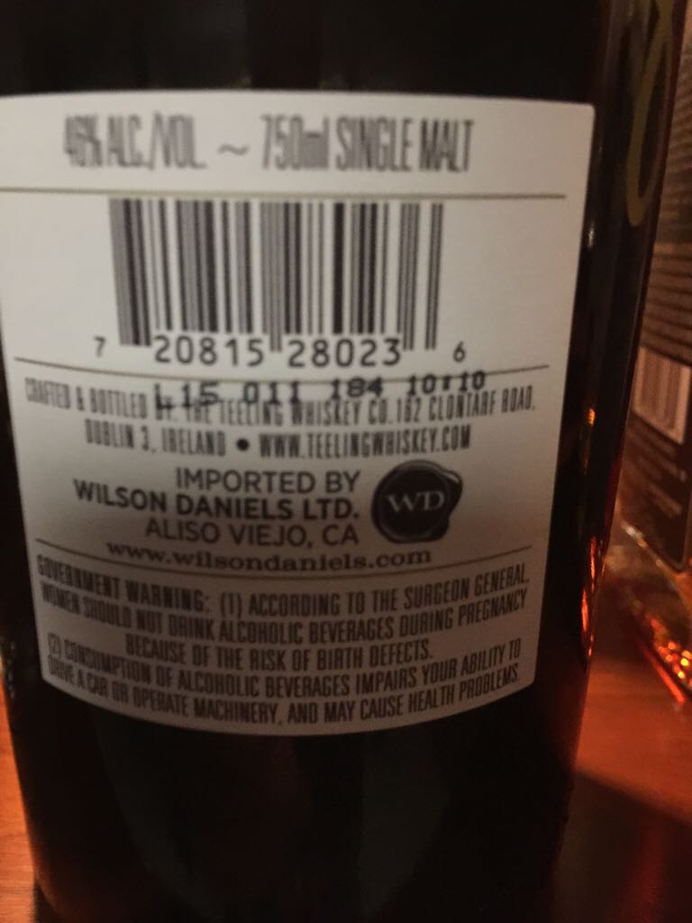 Teeling Single Malt Irish Whiskey  - Teeling alcohol collectible [Barcode 720815280236] - Main Image 2