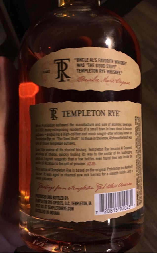 Templeton Rye Town Reserve - Templeton Rye Spirits, LLC (750 mL) alcohol collectible [Barcode 720815920231] - Main Image 2