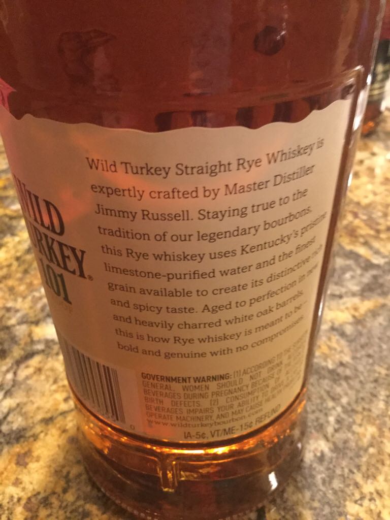 Wild Turkey 101 Rye - Austin, Nichols Distilling Company (1L) alcohol collectible [Barcode 721059000550] - Main Image 2