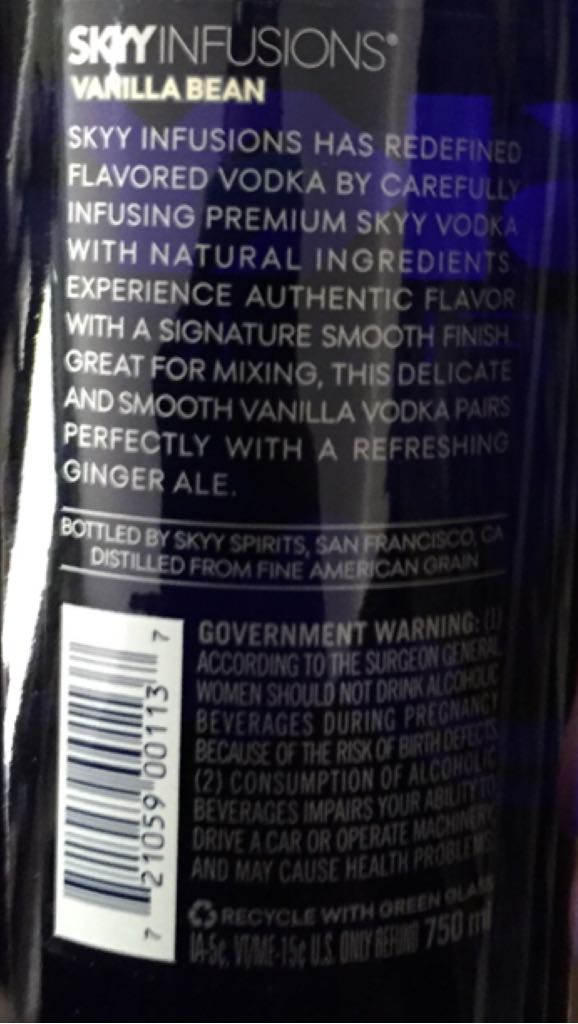 Skyy Infusions Vanilla Bean - Skyy Spirits, LLC (750 mL) alcohol collectible [Barcode 721059001137] - Main Image 2