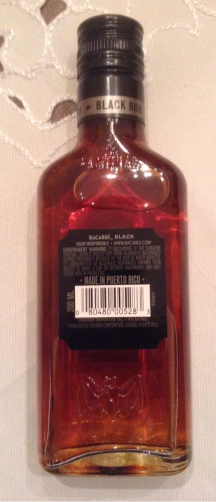 Bacardi Black Rum - Bacardi Corporation (200 mL) alcohol collectible [Barcode 080480005283] - Main Image 2