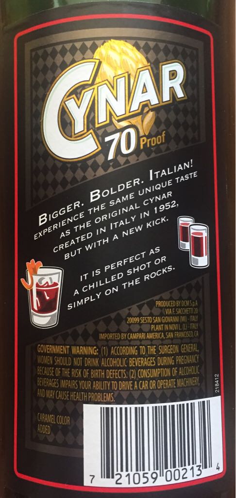 Cynar 70 - Dcm Spa (1 L) alcohol collectible [Barcode 721059002134] - Main Image 2