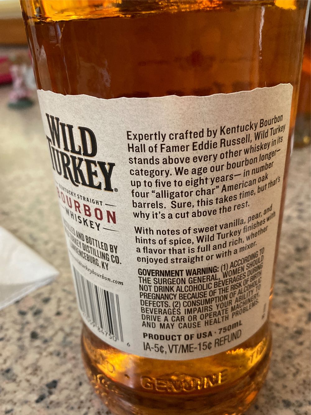 Wild Turkey 81 Kentucky Straight Bourbon Whisky - Wild Turkey Distilling Co., Lawrenceburg, KY (750 mL) alcohol collectible [Barcode 721059847506] - Main Image 2