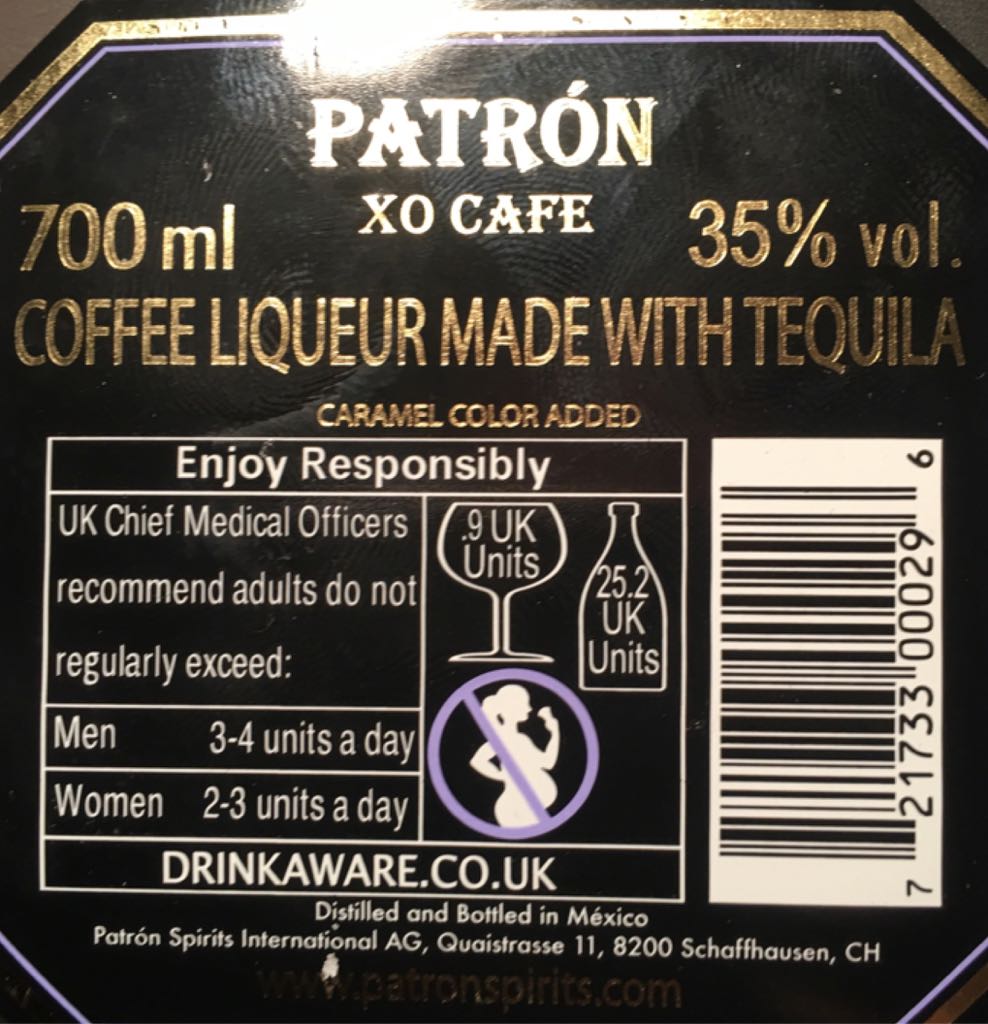 Patron XO Cafe - The Patron Spirits Company (700 mL) alcohol collectible [Barcode 721733000296] - Main Image 2