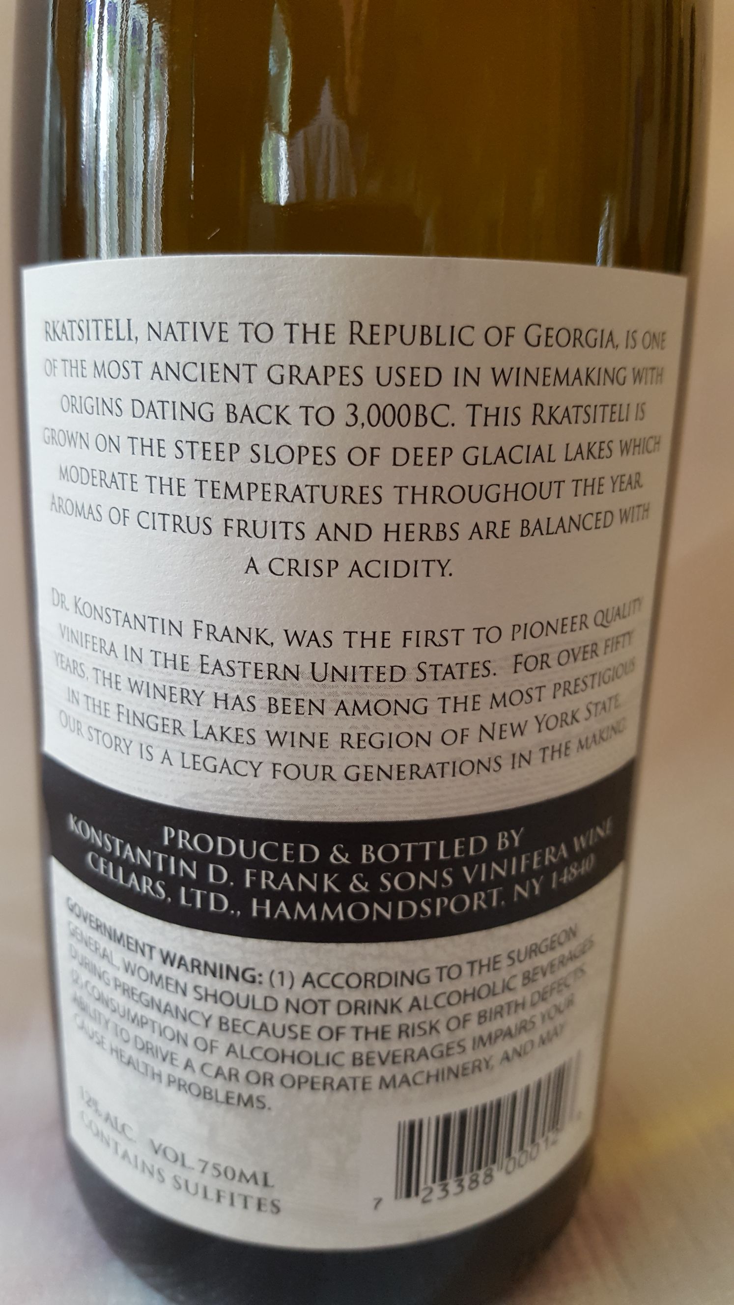 Rkatsiteli - Dr. Konstantin Frank (750 mL) alcohol collectible [Barcode 723388000126] - Main Image 2