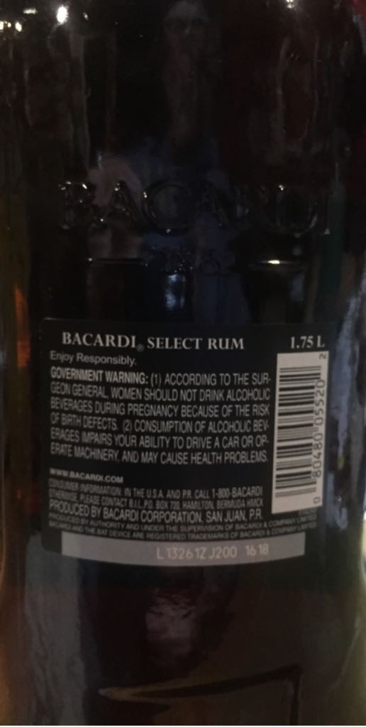 Bacardi Select - Bacardi & CO LTD (1.75 mL) alcohol collectible [Barcode 080480055202] - Main Image 2