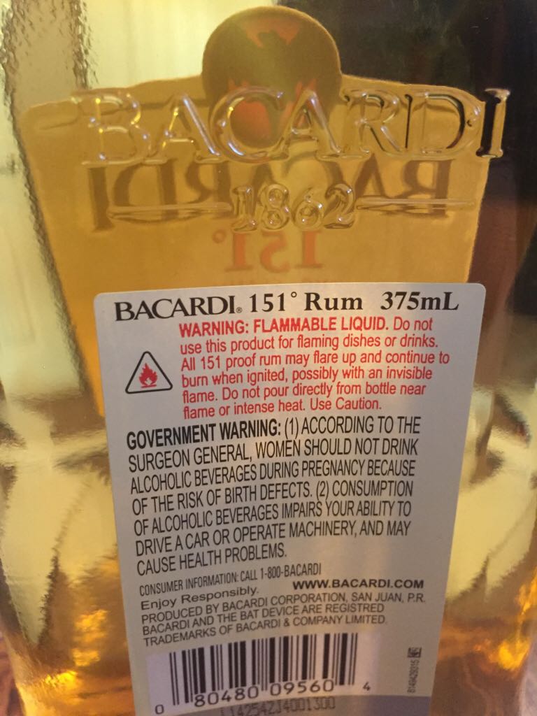 Bacardi 151 - Bacardi Bottling Company (375 mL) alcohol collectible [Barcode 080480095604] - Main Image 2