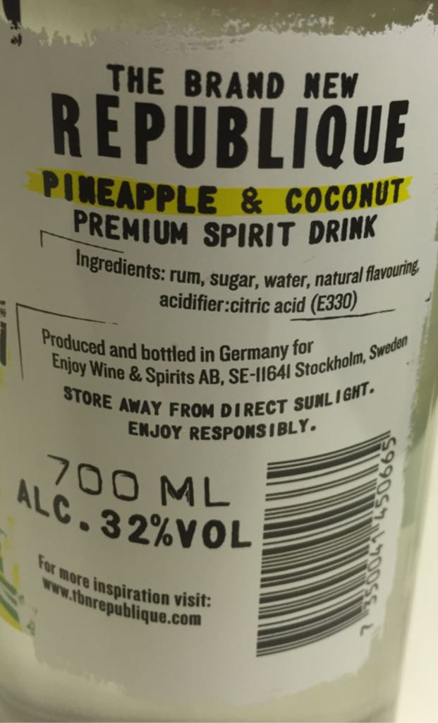 Republique Pineapple & Coc - T.b.n alcohol collectible [Barcode 7350041450665] - Main Image 2
