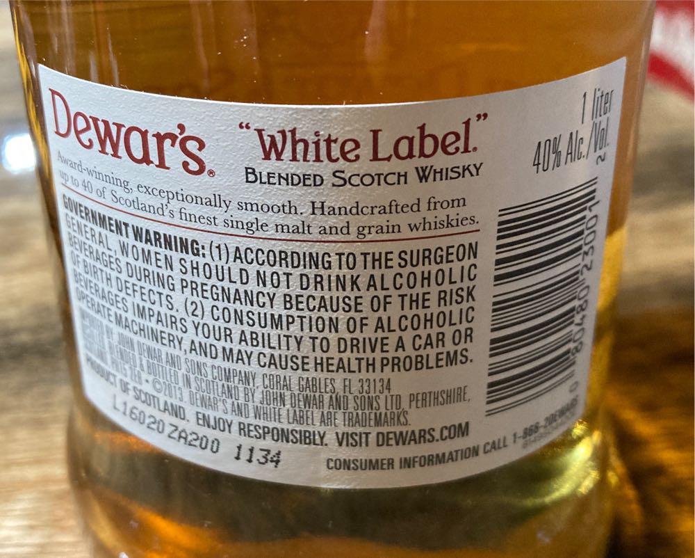 Dewar’s White Label - John Dewar & Sons Ltd., Perthshire, Scotland (750 mL) alcohol collectible [Barcode 080480230012] - Main Image 2